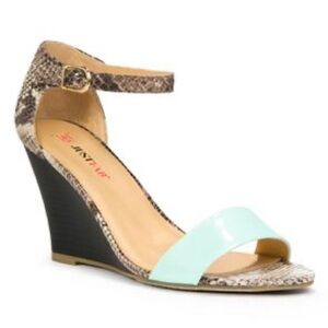Snakeskin Color Block Open Toe Wedge Heel Sandals Shoes | JACQUI JUSTFAB